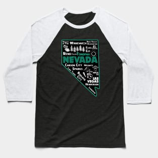 Tonopah Nevada Map Las Vegas Winnemucca Reno Elko Ely Carson City Boulder City Baseball T-Shirt